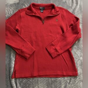 Boys Polo Ralph Lauren Red Ribbed 1/4 Zip Sweater Medium 12/14